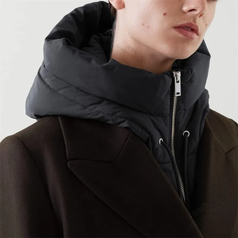 

Ультралегкая пуховая шапка с капюшоном, съемным шарфом-балаклавой на шею, на молнии, короткая безрукавка, женская теплая