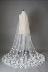 Bridal Veil Long Wedding Veil 3D Flowers Floral Lace White Luxurious Petals Veil for Bride With Comb velos de novia Cathedral