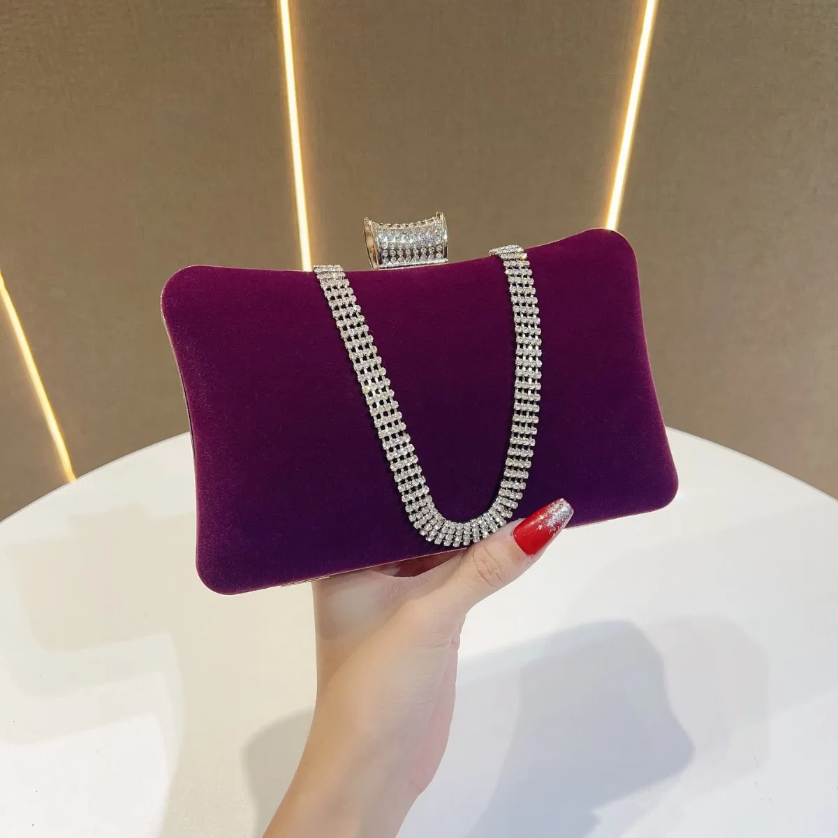 2025 Velvet Banquet Bag Women’s Diamond Evening Gown Purse Velour One Shoulder Party Travel Handbag Elegant Tote view 6