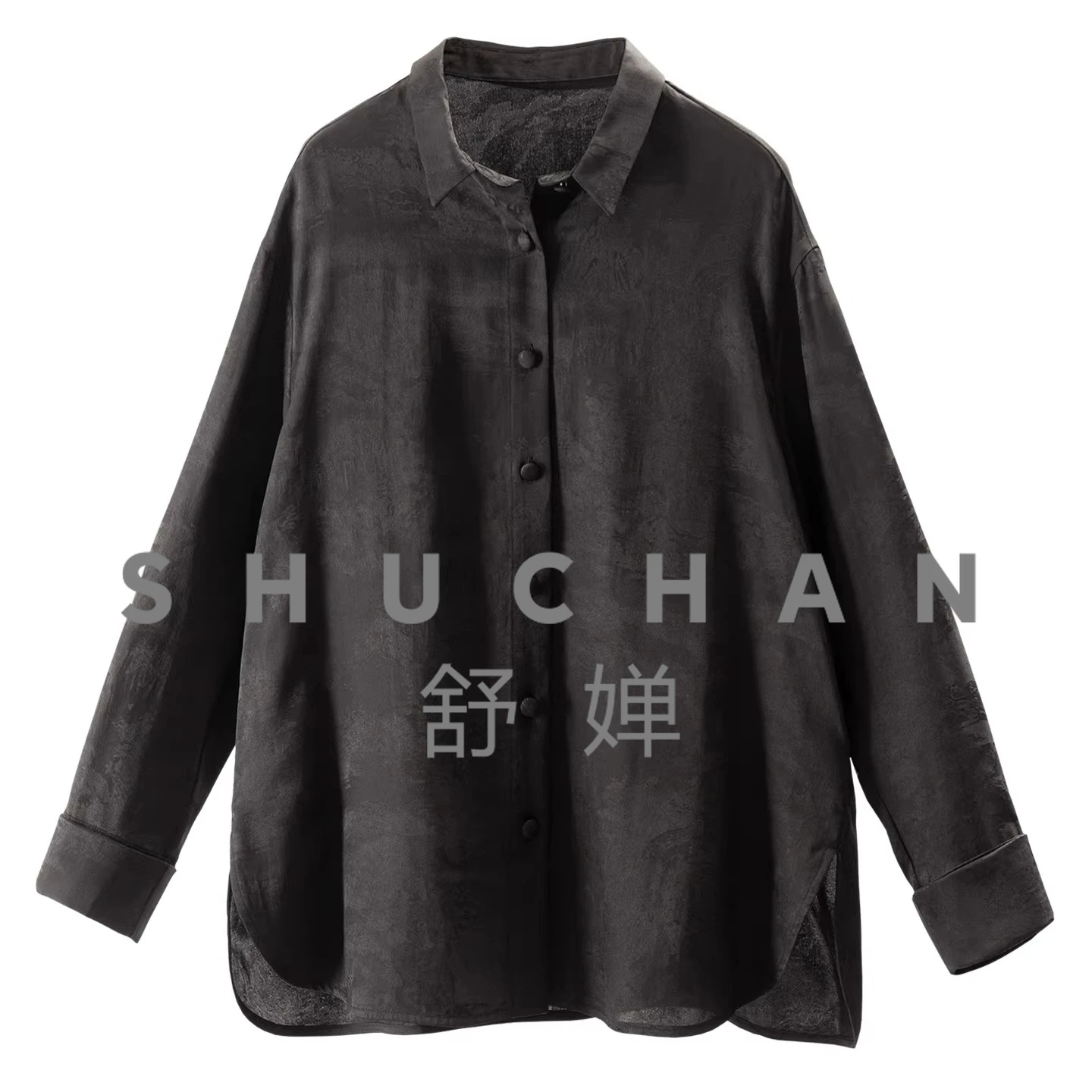 

Light Luxury Paper People, Heavy Silk Fragrant Cloud Yarn Jacquard Satin Loose Shirt Women's 05L3