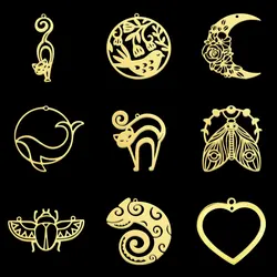 10pc/lot Stainless Steel Geometric Minimalist DIY Earring Pendant Charms Wholesale Scarab Flower Moon Cat Necklace Making Wing