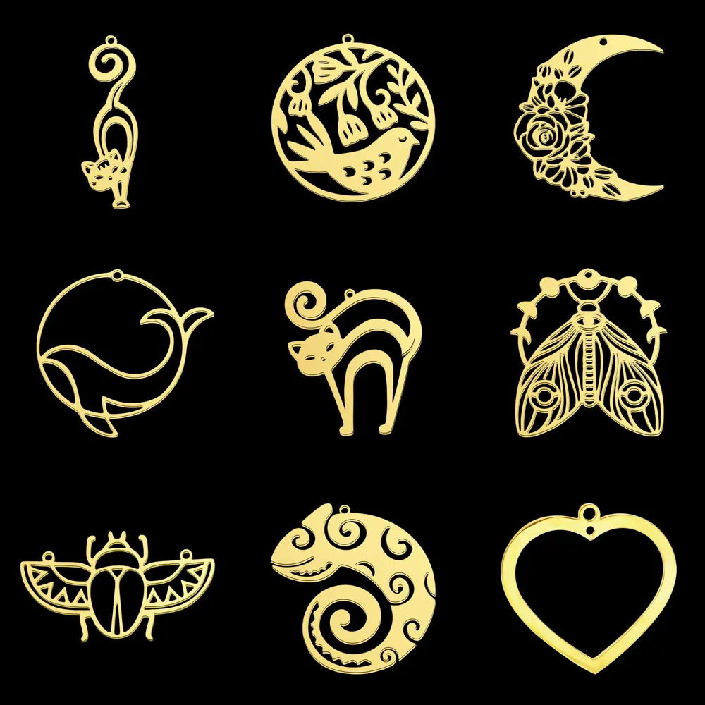 10pc/lot Stainless Steel Geometric Minimalist DIY Earring Pendant Charms Wholesale Scarab Flower Moon Cat Necklace Making  Wing