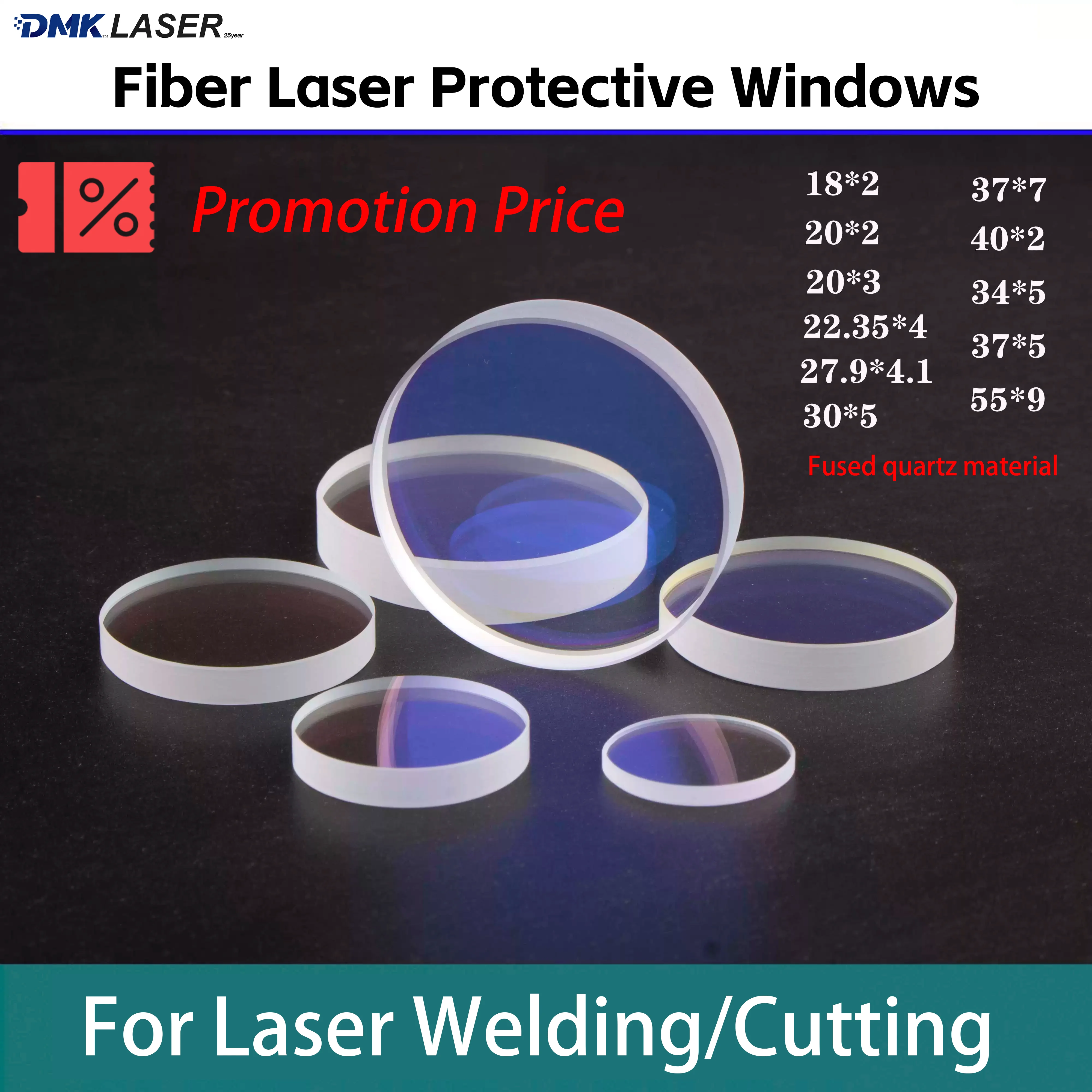 Promotion Price Laser Welding Protective Windows 18x2 20x2 20x3 30x5 37x7 Laser Cutting Head Protect Lens S1 1064nm Fused Quartz