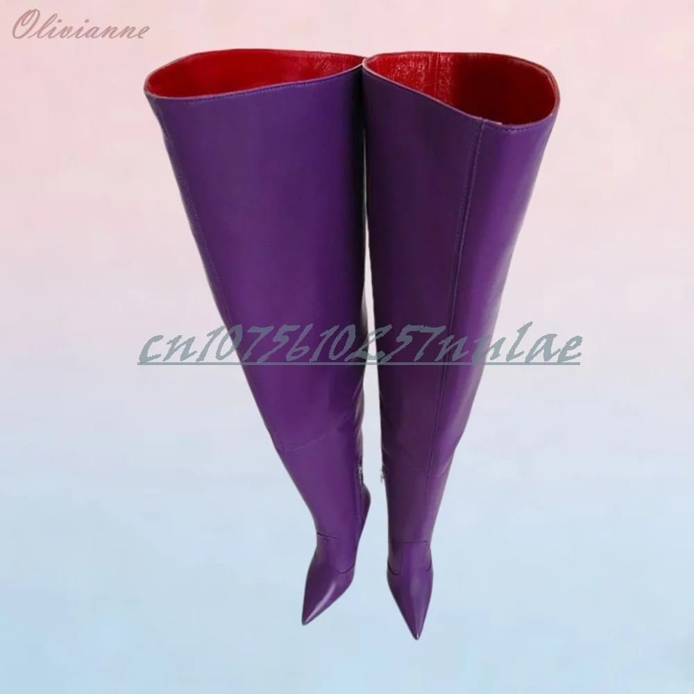

Sexy Purple Color Over the Knee Boots Pointed Toe 2026 Party Women Shoes Stiletto High Heels Side Zipper Zapatos Para Mujere