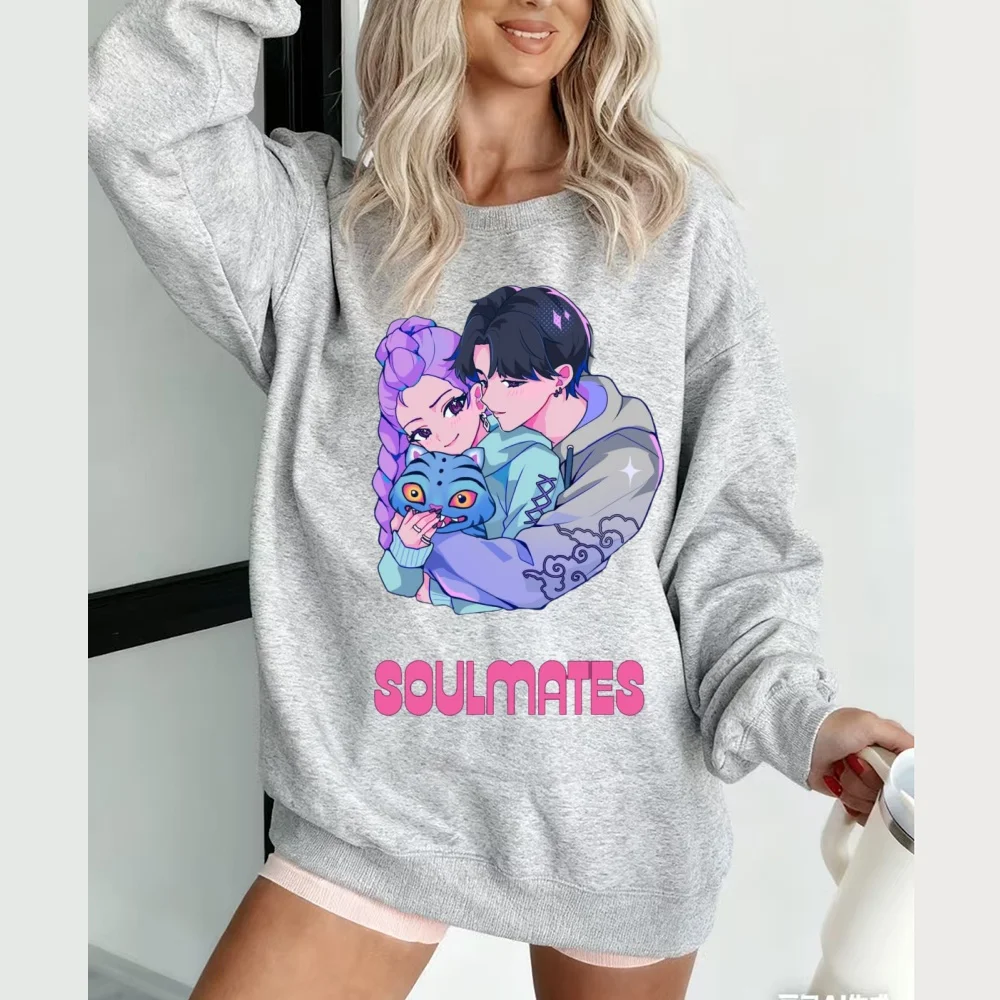 سترة بغطاء للرأس مطبوعة بنمط KPop Demon Hunter، سترة عصرية، ملابس فضفاضة غير رسمية، ملابس الشارع تناسب الجميع