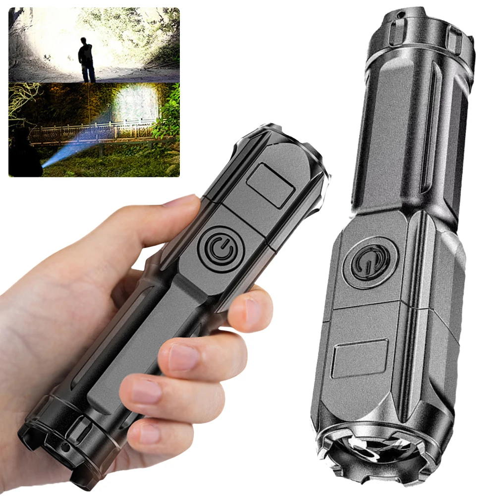 LED Tactical Flashlight USB Rechargeable 3 Lighting Modes Super Bright LED Flashlight Zoomable Strong Light Portable Torch Light