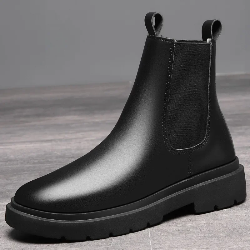 Botas Chelsea para hombre, botines sin cordones, estilo Retro, para motocicleta, color negro, a la moda, novedad de otoño e invierno