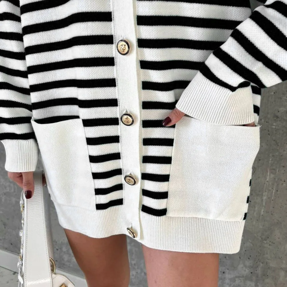 Women's New Stripe Versatile Cardigan Simple Fashion Street Sweater