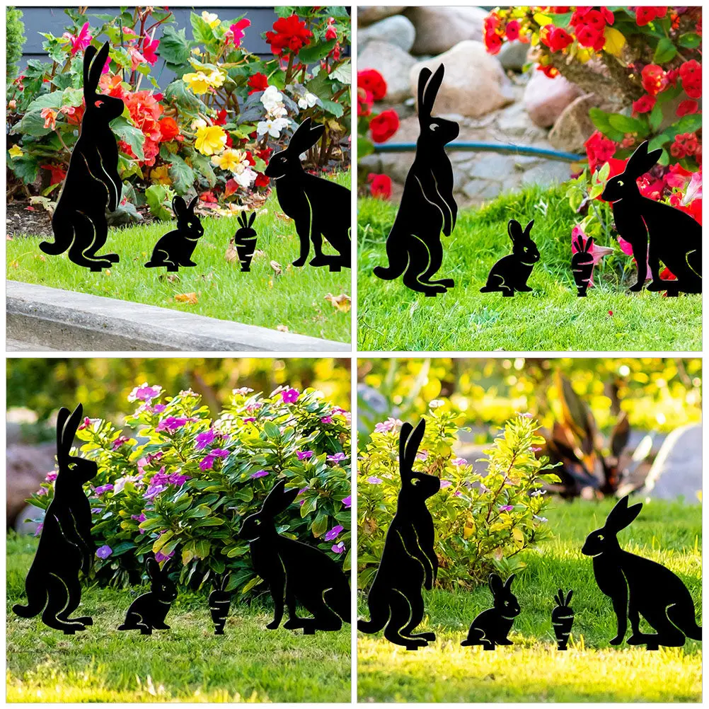 

Набор из 4 акриловых декоративных фигурок кроликов для сада и двора, пасхальные кролики-колышки для газона, уличные украшения в виде животных, садовые таблички с кроликами