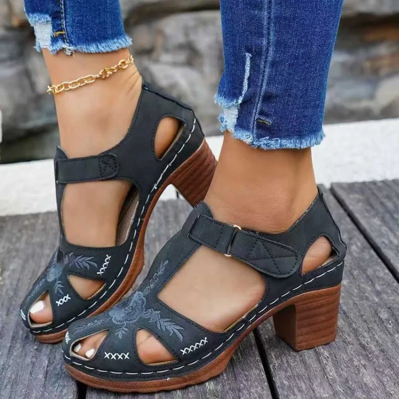 

Модные новые женские повседневные сандалии с круглым носком, сексуальные и удобные, летние, с открытым носком, легкие/элегантные, на высоком каблуке