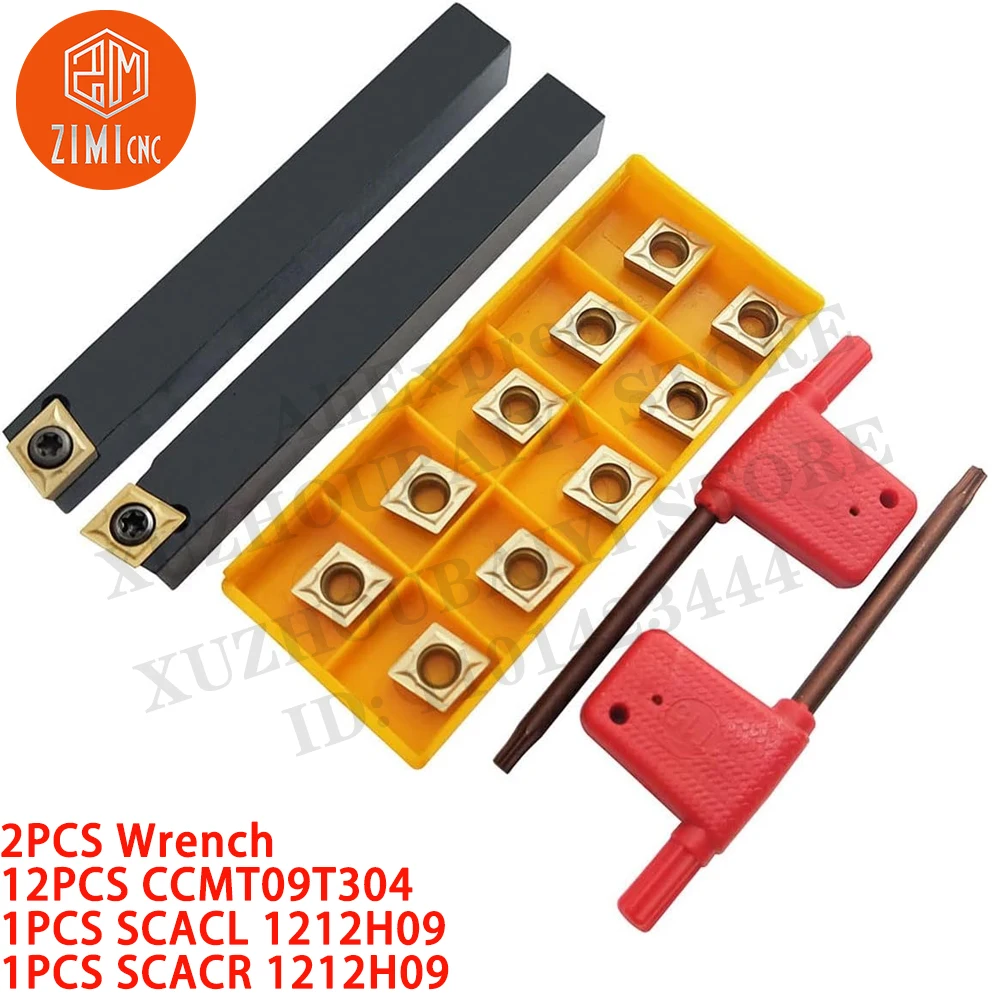 

2 шт. SCACR1212H09 SCACL1212H09 Держатель токарных инструментов Режущие инструменты для токарных станков по металлу + 12шт CCMT09T304 Индексируемый карбид Токарная вставка