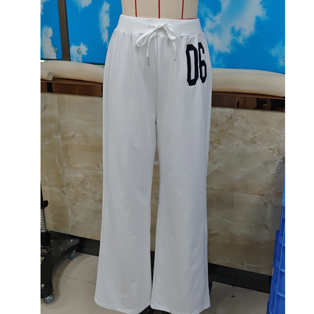 Women Autumn Y2K Solid Baggy Harajuku Drawstring Cargo Pants Number Print Wide Leg Pants Parachute Sweatpants Joggers Trousers