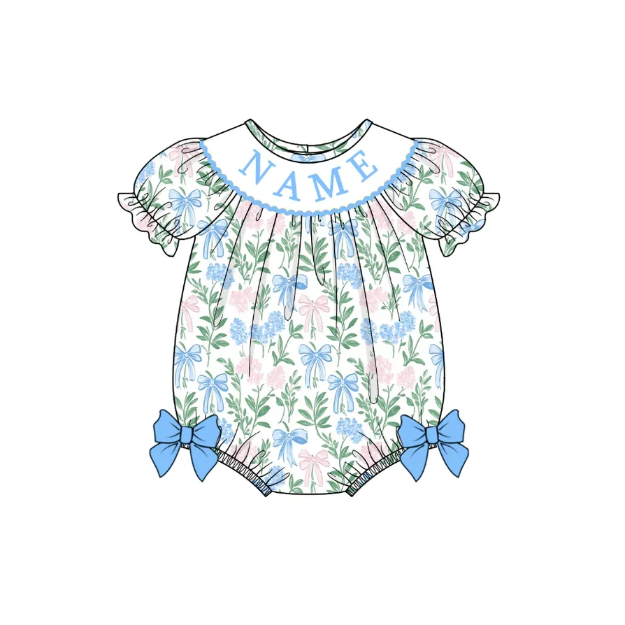 Toddler Girl Floral Bow Dress & Baby Romper Ruffle Sleeve Custom Name/I Love Parent Print Boutique Kids Clothes