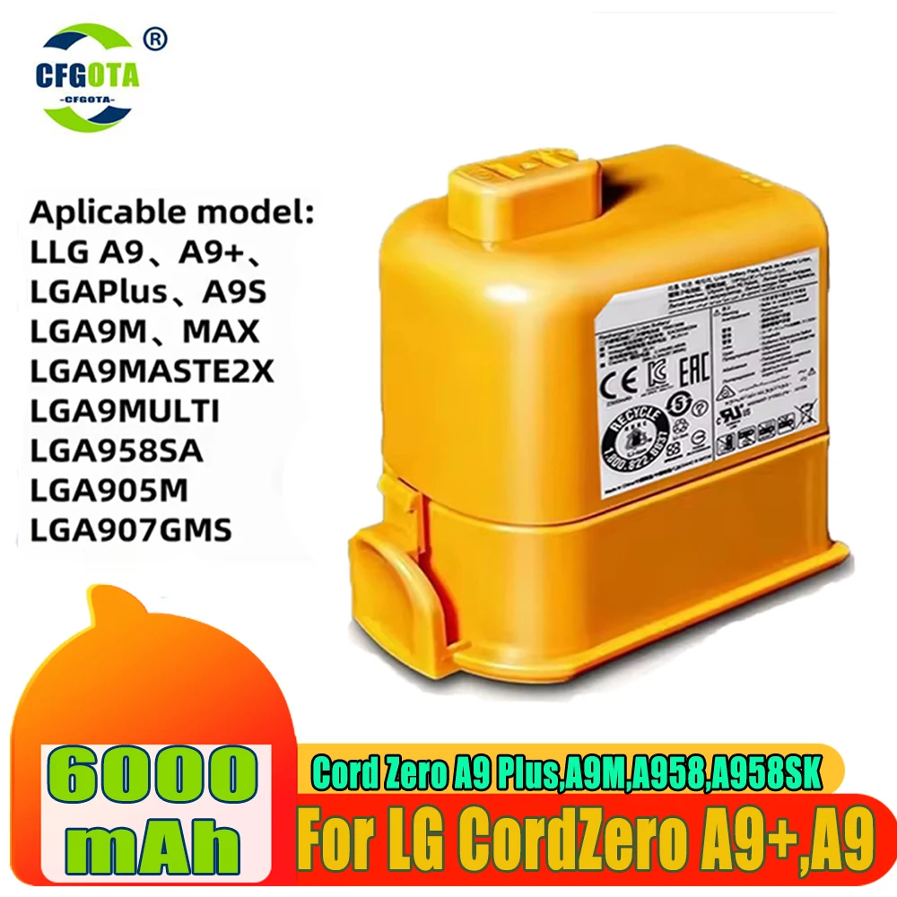 

Vacuum Cleaner Battery 6000mAh EAC63758601, EAC63382201, EAC63382202, MEV65921201, EAC63382204 for LG Cord Zero A9, A9+, A9 Plus