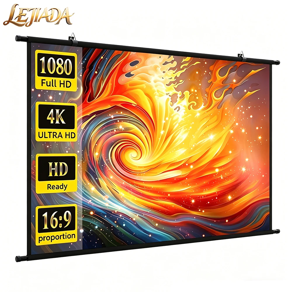 LEJIADA 60/84/100Inch 16:9 Anti-Light Brightness Wall Mount Projection Screen 4KHD White Grid 160° Wide Angle Home Theate