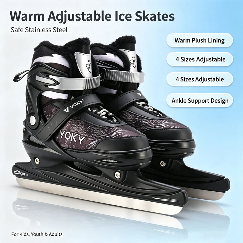Warm Fleece Lined Speed Ice Skates Adjustable Ice Skates for Kids Adults Stainless Steel Ice Skating Shoes Outdoor & Indoor
