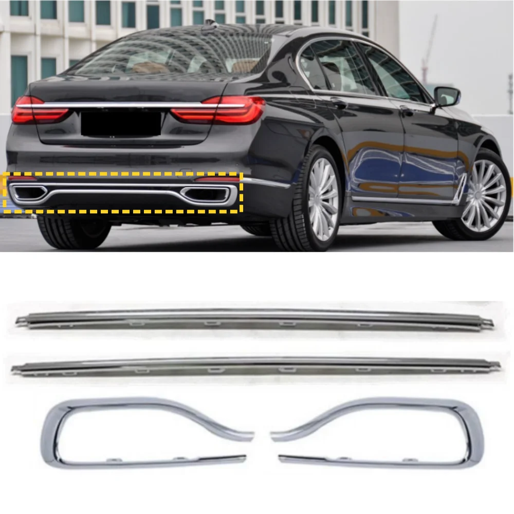 Rear Bumper Bright Strip Exhaust Port Trim Strip  2016 2017 2018 2019 for BMW 7 Series 730Li 740 750