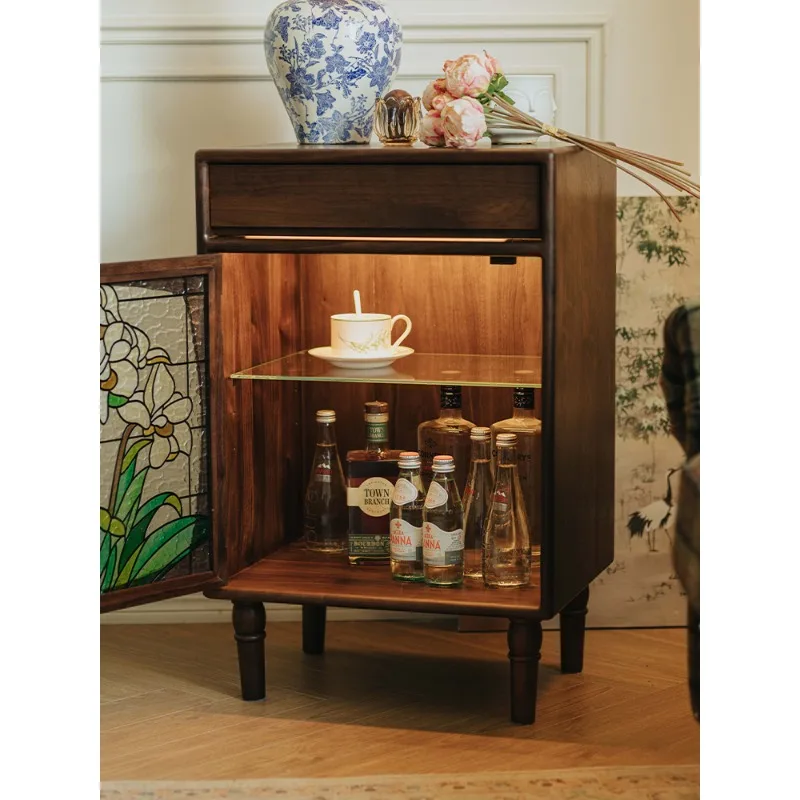Daffodil chest retro black walnut solid wood bedside table living room storage cabinet bedroom drawer side