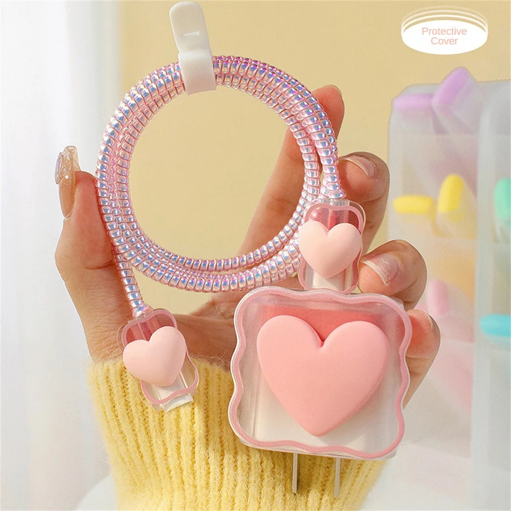 4 w 1 Love Heart Charger etui ochronne na iPhone 15 14 11 16 18w 20w osłona głowicy ładującej akcesoria ochronne Winder