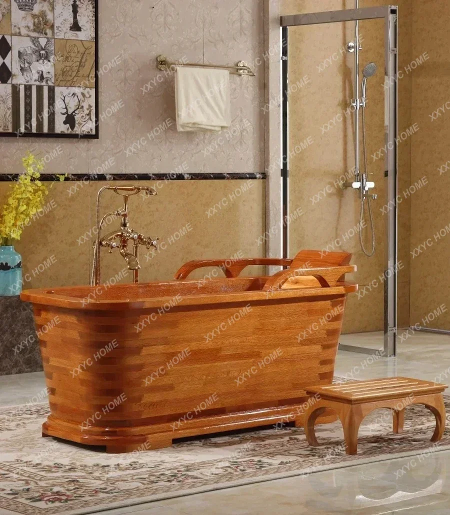 

A17 Solid Wooden Bucket Beauty Salon Bath Bucket Bath Bucket Adult Bathtub Barrel Thickened Basin Wooden Bathtub
