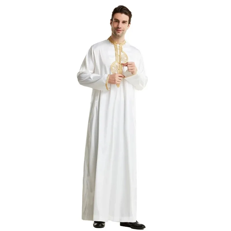 Mężczyźni Dishdasha Muslim Long Sleeve Dress Daffah Thobe Jubba Saudi Arab Thoub Kaftan Islamic Clothing Robes Abaya Dubai Middle East