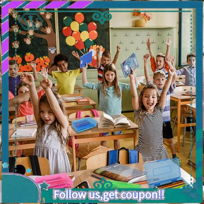 

6-упаковка, разные цвета, пластиковые пеналы, чехол, объемная емкость, пенал, прозрачный пенал с крышкой, застежка-застежка