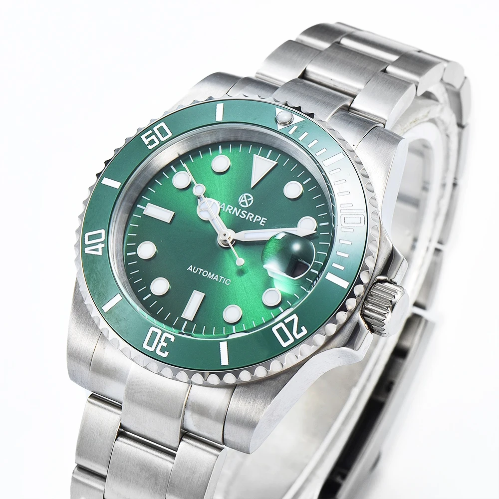 PARNSRPE NH35 Watch Accessories 40mm Green Business Diver Men Watches Sapphire Crystal Date Top waterproof 5ATM