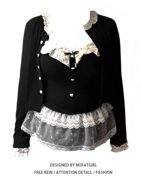 

Женский милый комплект из двух предметов в горошек больших размеров, кардиган с открытым ремнем и V-образным вырезом, Aosphere, зимняя модная повседневная одежда