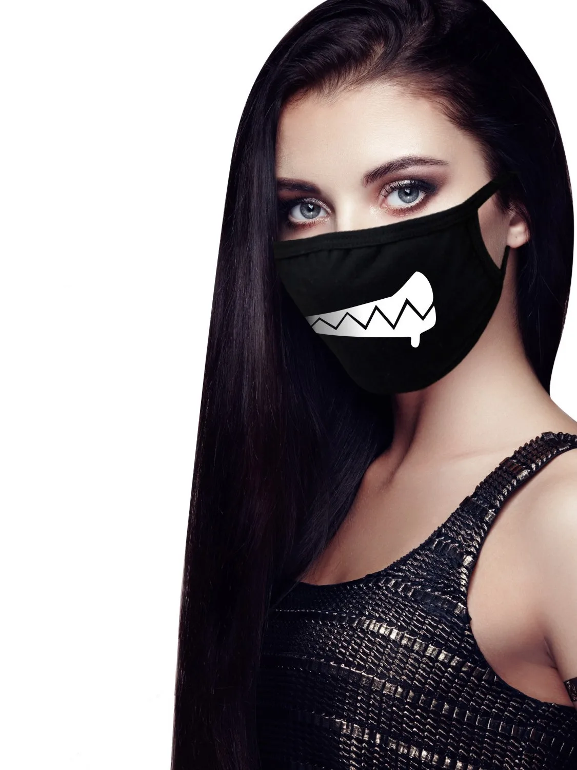 Grappige Uitdrukking Creatieve Anime Party Mond Gezichtsmasker Voor Mond Zwart Unisex Kpop Rijden Stofdicht Ademend Kawaii Schattig Masker