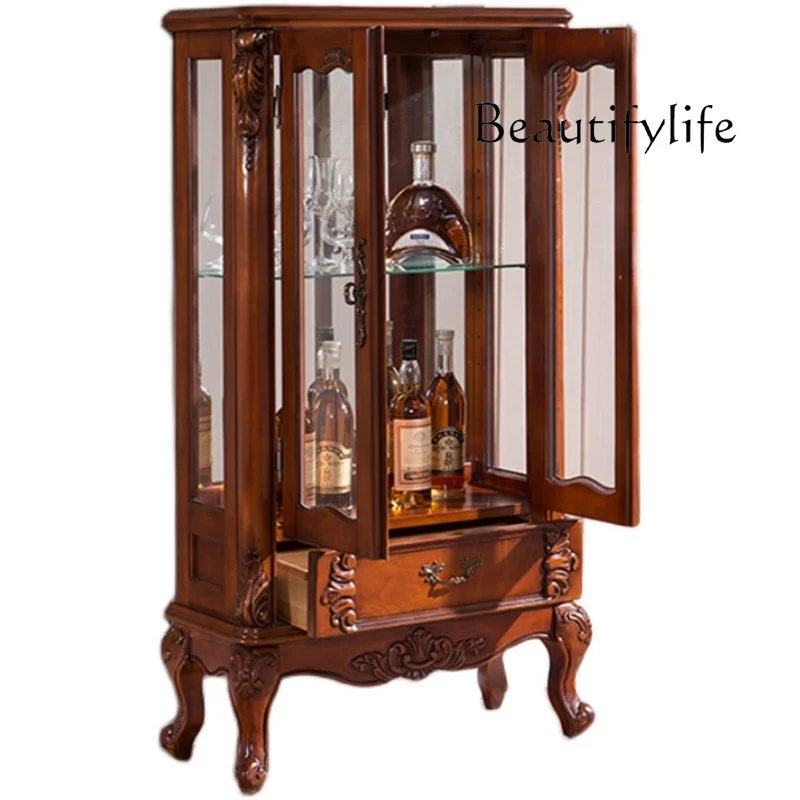 

Solid Wood Wine Cooler Living Room Storage Tea Side Cabinet European-Style Small Apartment European-Style Glass Cabinet