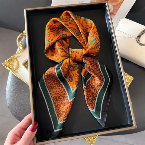 여성 스퀘어 스카프 실크 느낌 Hairbands Neckerchief Bandana 스카프 레이디 패션 프린트 스카프 밴드 2025 봄