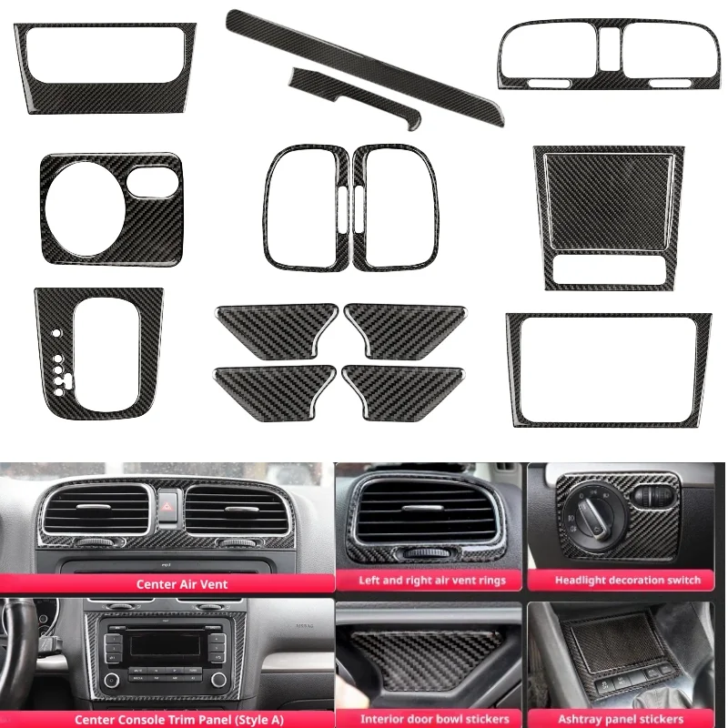 For VW Volkswagen Golf GTI Mk6 2010-2014 Car Gear Shift Center Console Ashtray Panel Trim Cover Door Handle Decor Frame Sticker