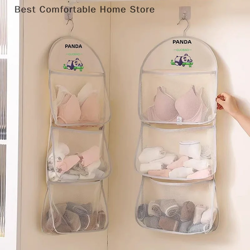 2/3Layer Large Capacity Storage Mesh Net Bag Bra Socks Lingerie Storage Bag Breathable Wardrobe Organizer With Clothes Hanger