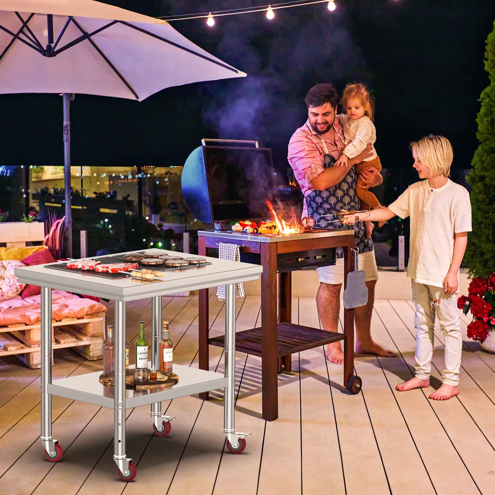 

Рабочий стол HOMIFLEX из нержавеющей стали 30x24 дюйма с 2 полками и колесами