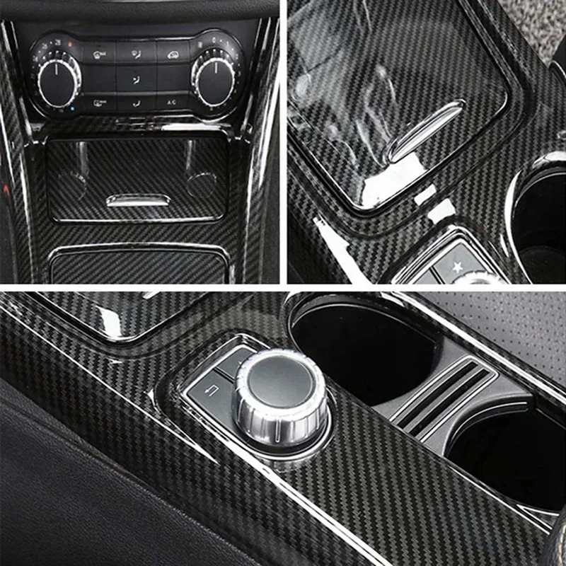 

Car Center Console Water Cup Holder Panel Decorative Frame Sticker for Mercedes GLA CLA A Class W176 2013-2018 LHD Carbon Fiber