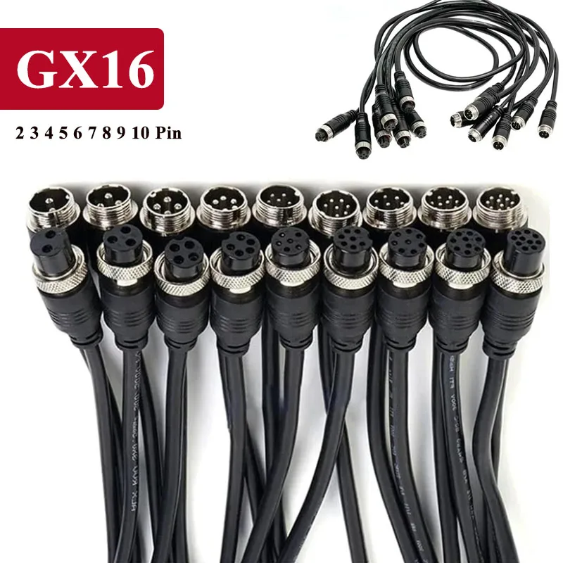 2 3 4 5 6 7 8 9 10 Pin GX16 Aviation Plug with Line Male to Female Connector Cable 16mm Aviation Socket 30cm-3M Extension Cord