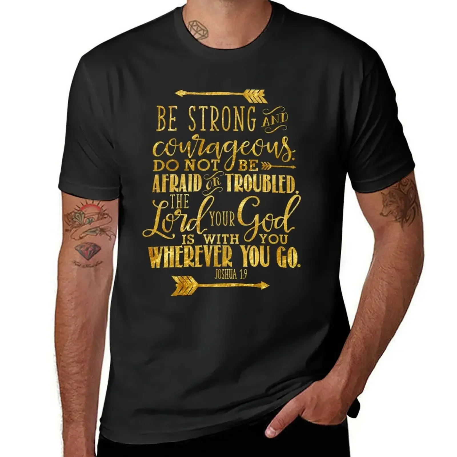 Joshua 1:9 Gold Bible Verse T-Shirt customs design your own customizeds anime summer top mens graphic t-shirts hip hop