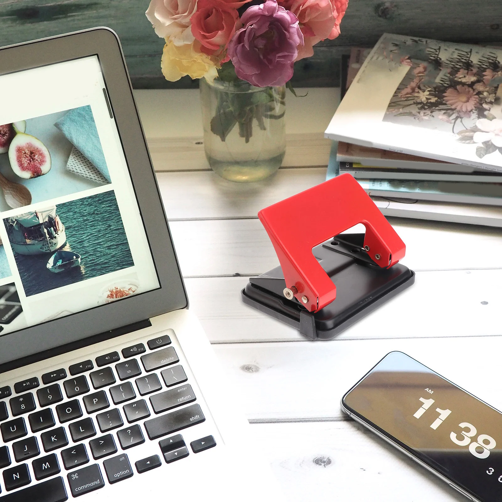 

Manual Double Hole Puncher 20 Sheets Capacity Metal Paper Puncher Comfort Grip Handle Lockable Design Portable Office Supplies