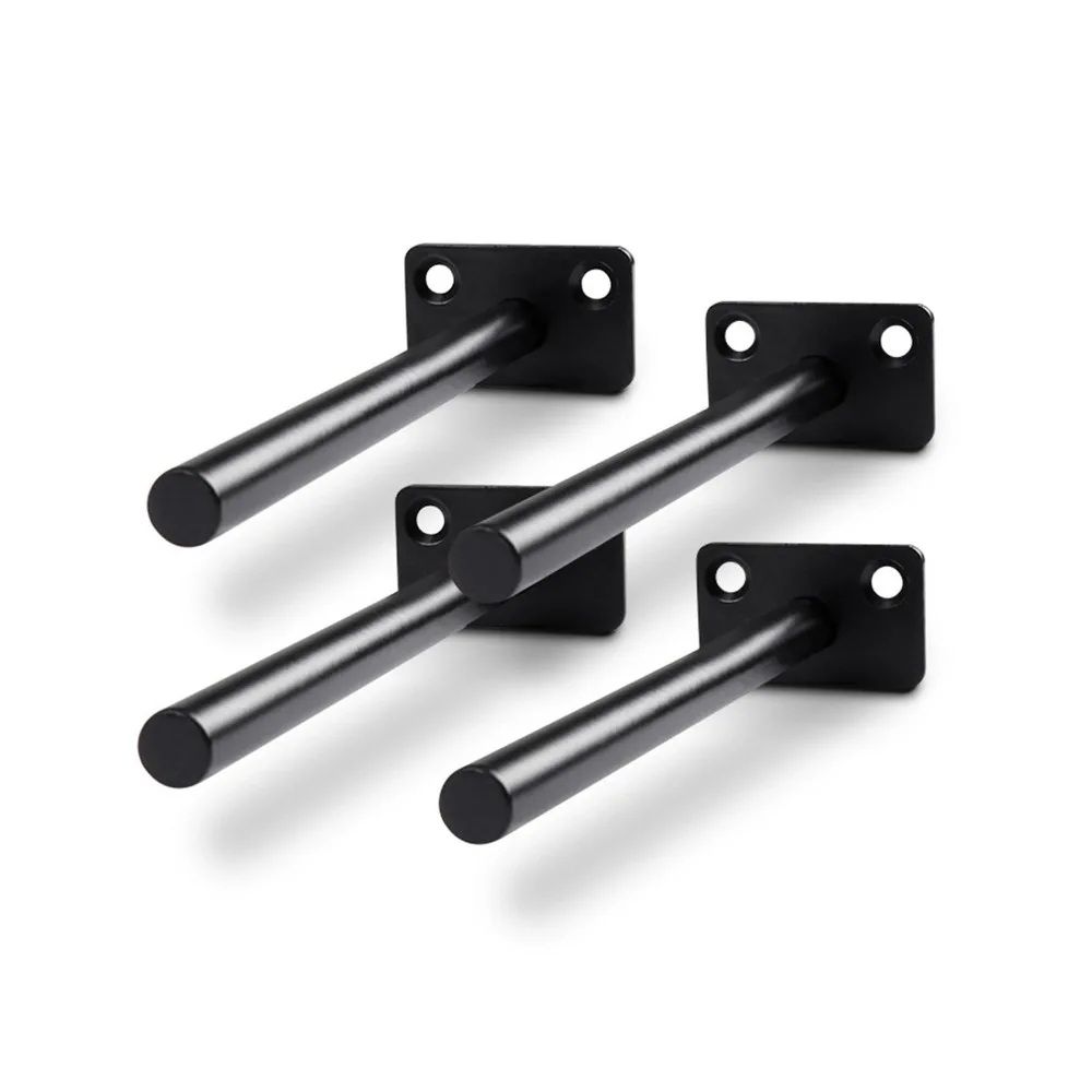 4 PCS 2 Holes Floating Shelf Bracket Black Finish 150mm Wall Shelf Holder Round Shape Fixed Type Hidden Shelf Support