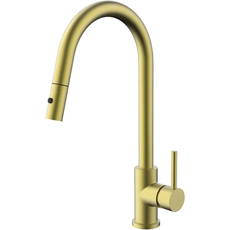 

Watermark Cold And Hot Brushed Gold Fingerprint-proof Finishing Single Handle Pull Out Spray Kitchen Sink Faucet