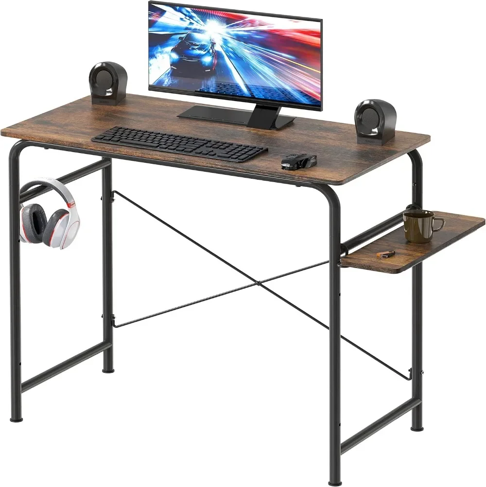 

Small Gaming Home Office Computer Desk with Shelf, Rustic Brown