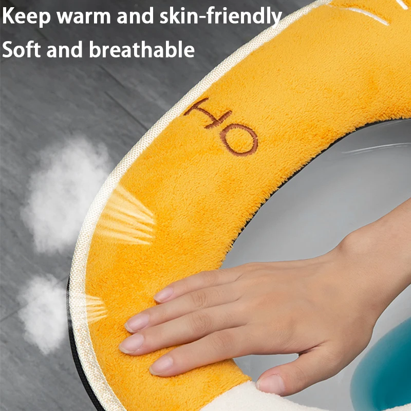 Cute Embroidery Toilet Seat Cover With Zipper Soft Warmer Washable Toilet Mat Cover Pad Cushion WC Ring Mat Bathroom Aceesories