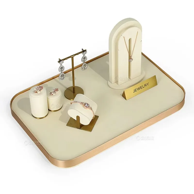 Ring Earrings Necklace Display Stand New Luxury Metal Microfiber Jewelry Display Set