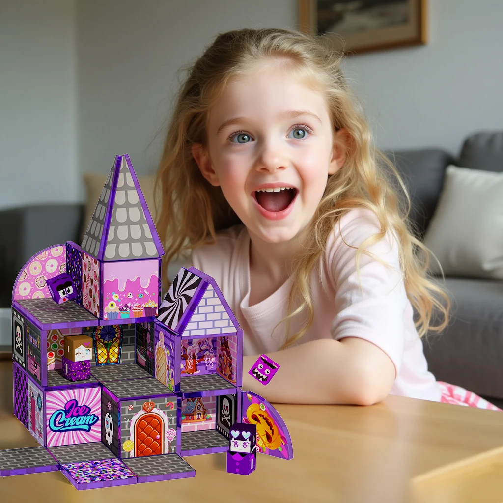 

Magnetic blocks,colored magnetic tiles, building toy castles, DIY handmade puzzle STEM toys , Halloween and Christmas gifts