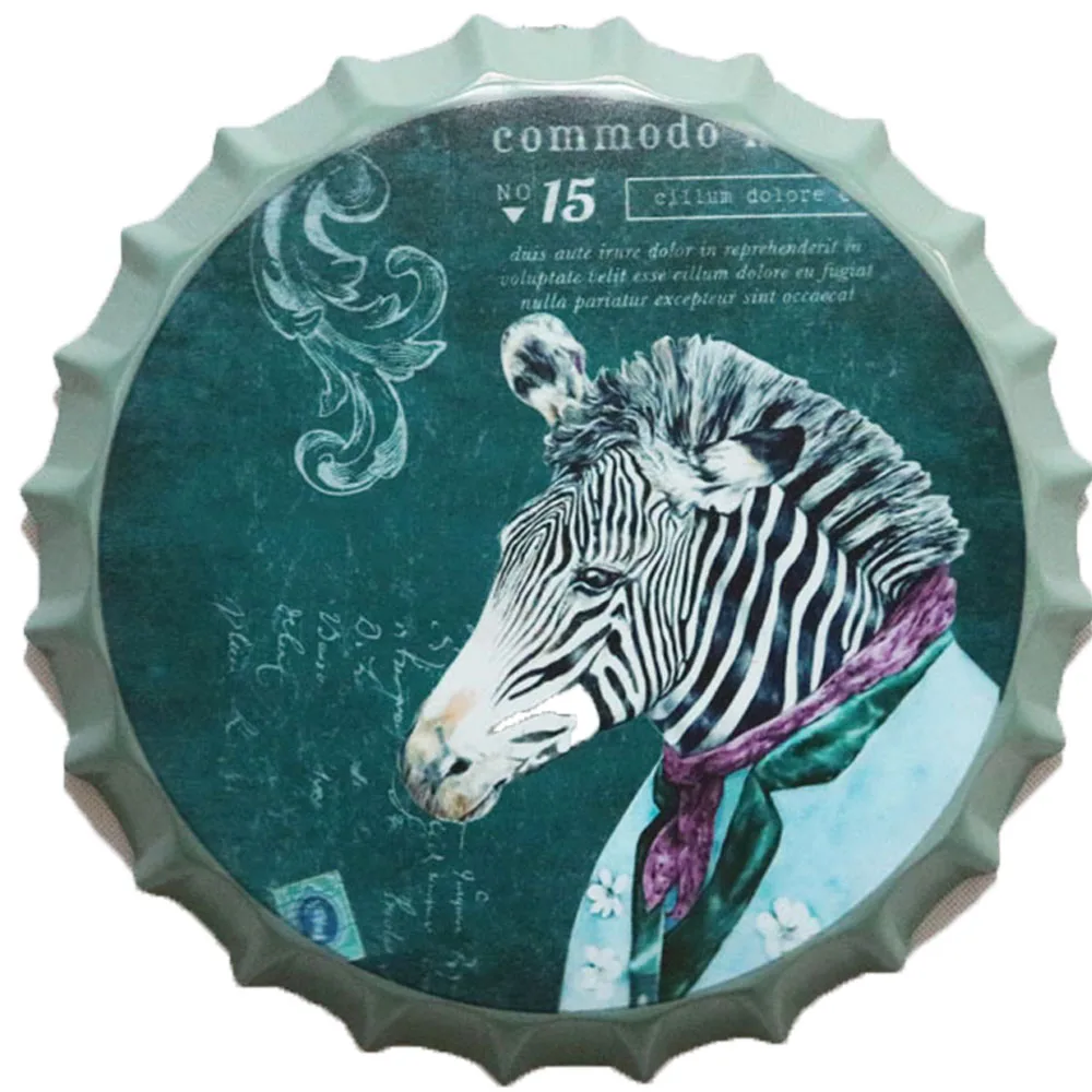 Pet Retro Beer Bottle Caps Dog Cat Zebra Eagle Pet Shop Signboard Shabby Chic Metal Poster Vintage Wall Decoration 35cm