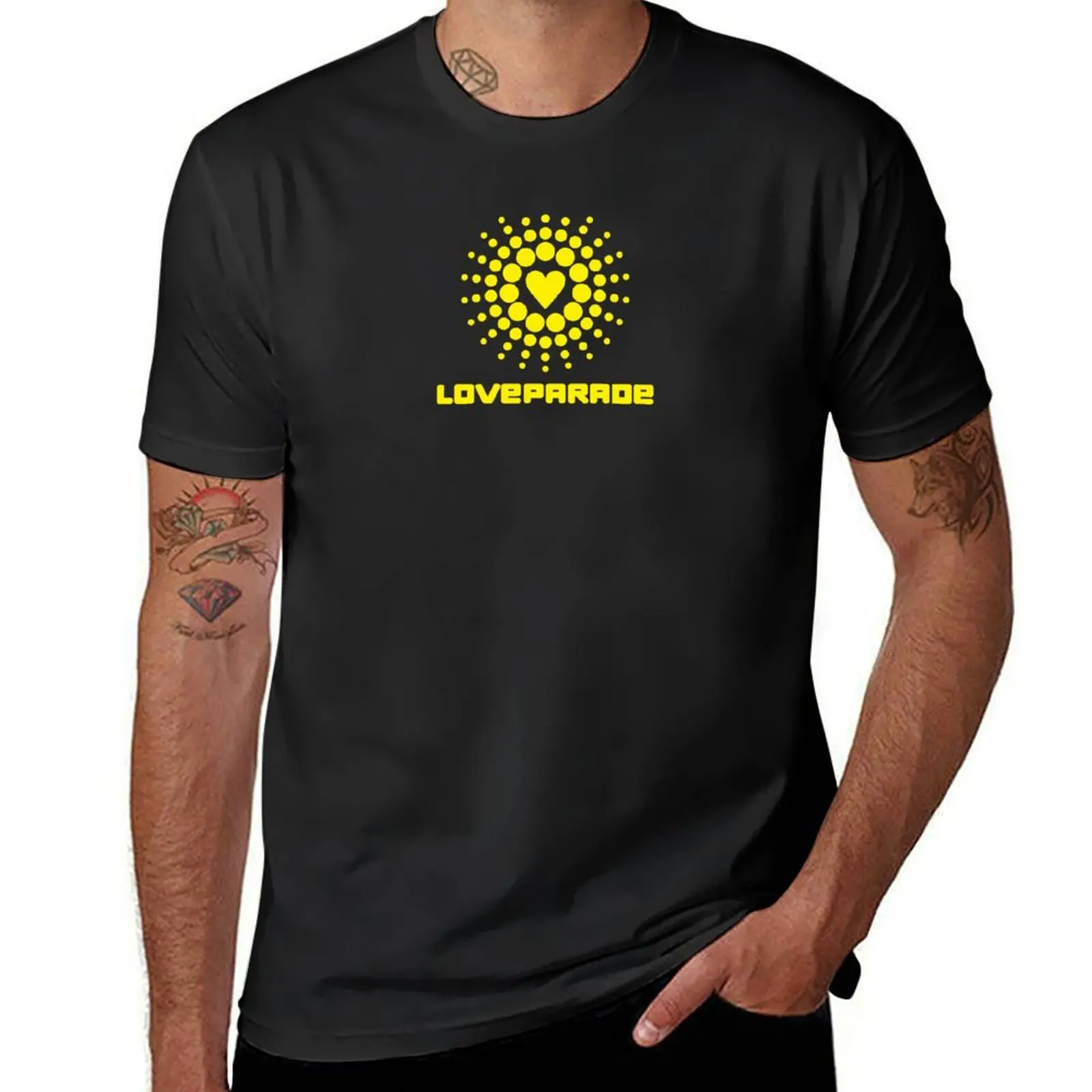 Yellow Loveparade logo T-Shirt anime summer top heavy weight t shirts for men