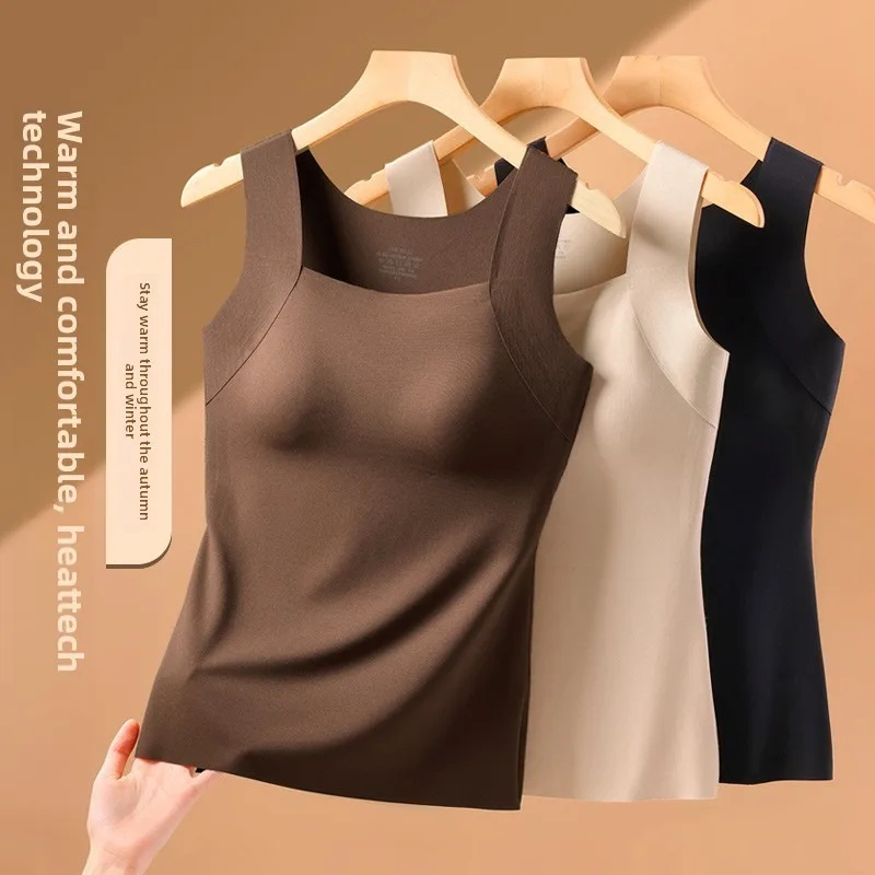 Women's Winter Fashion Soft Seamless Breathable Base Cold Resistant Warm Top Women's Comfortable Fixed Cup Slim Fit Warm Vest