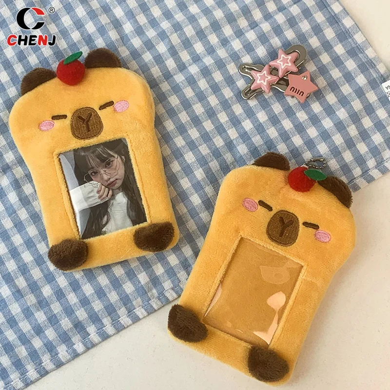 الكرتون القطيفة كابيبارا Photocard حامل المفاتيح لطيف كابيبارا بطاقة الأكمام الإبداعية Kawaii بطاقة الغطاء الواقي قلادة