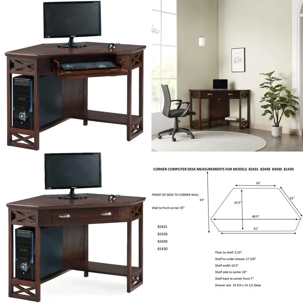 

Space-Saving Solid Wood Home Office Desk with Drawer and Shelf, Chocolate Oak Finish
