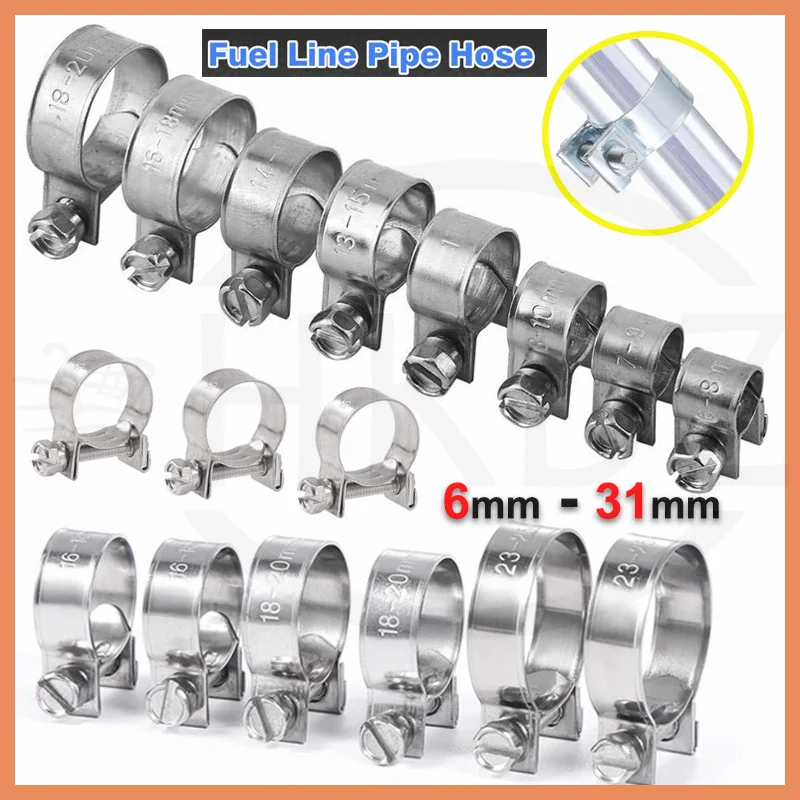 304 Stainless Steel Mini Fuel Injection Hose Clamps Adjustable Pipe Hose Clip Tube Clamps Set Gas Line Hose Clamp From 6 to 29mm